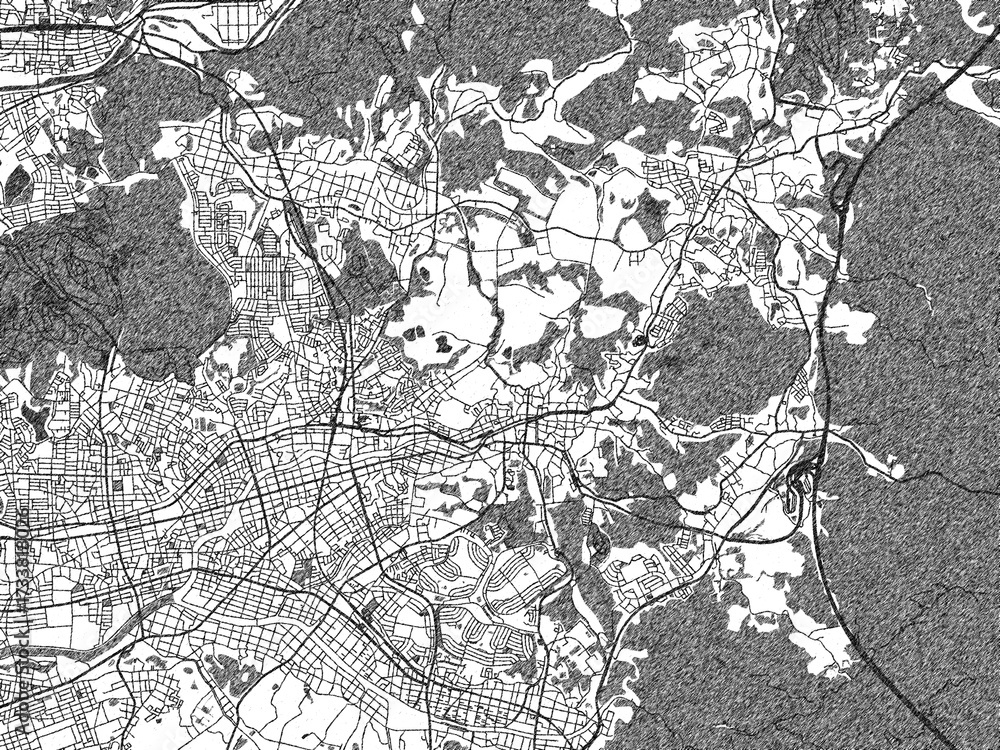 Naklejka premium Illustrated map of Seto, Japan, in black and white hand-drawn digital style.