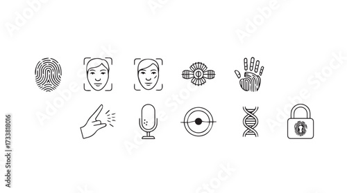 Digital security icons representing technology biometrics data privacy and protection concepts vector