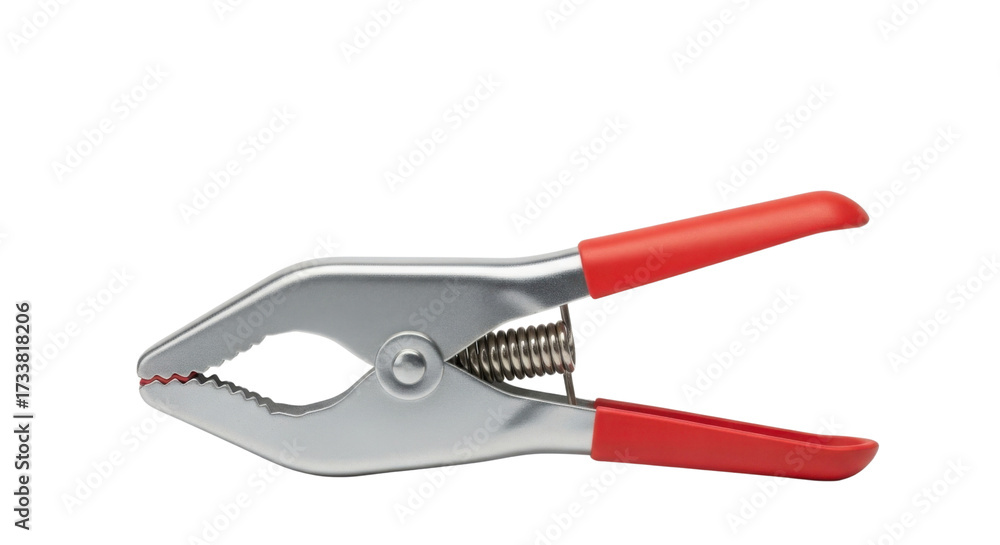 Fototapeta premium Metal spring clamp tool with red handles isolated PNG with Transparent Background