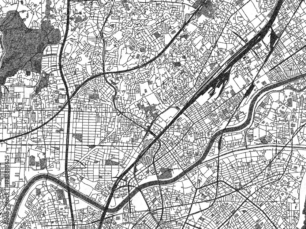 Naklejka premium Black and white map poster of Suita, Japan, illustrated in hand-drawn style.