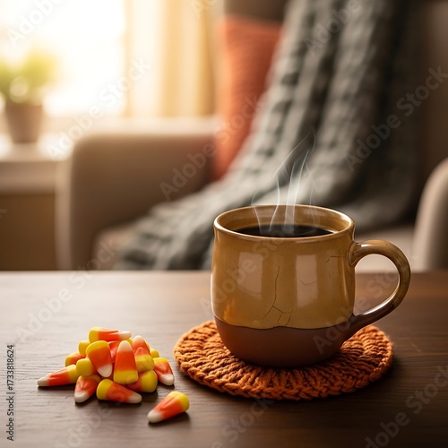 Autumn Coffee Break with Candies.