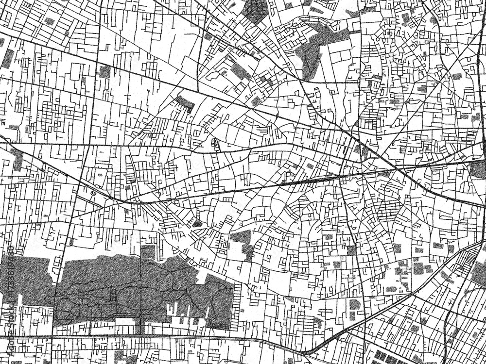 Naklejka premium Illustrated map of Tanashicho, Japan, in black and white hand-drawn digital style.