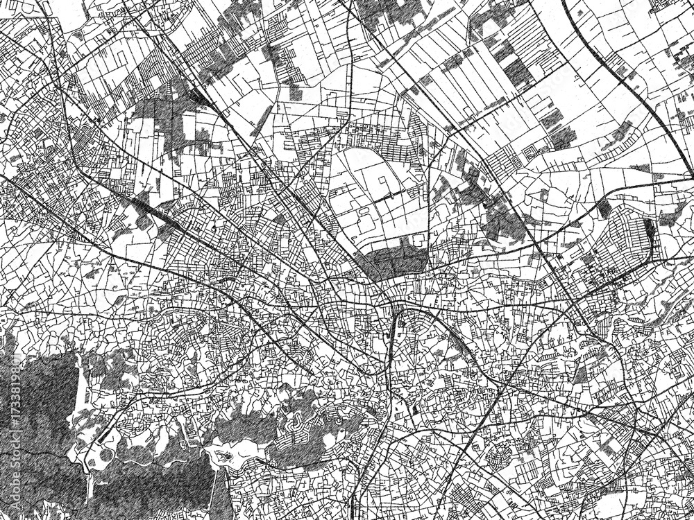 Naklejka premium Monochrome sketch map of Tokorozawa, Japan, ideal for posters, prints, and travel design.