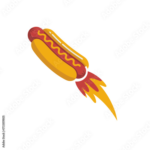 hot dog rocket, fast food, speed trail, playful snack icon, dynamic mascot, retro style, vector illustration