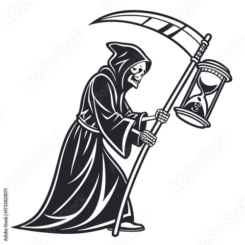 Grim Reaper holding hourglass and scythe death skeleton 1