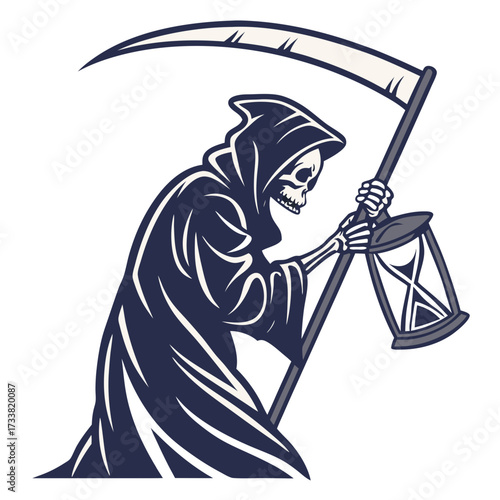 Grim Reaper holding hourglass and scythe death skeleton 2