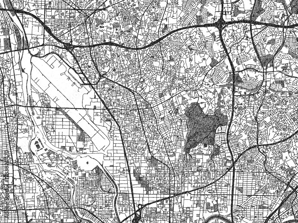 Obraz premium Urban black and white map of Toyonaka, Japan, designed in a sketch style for prints.
