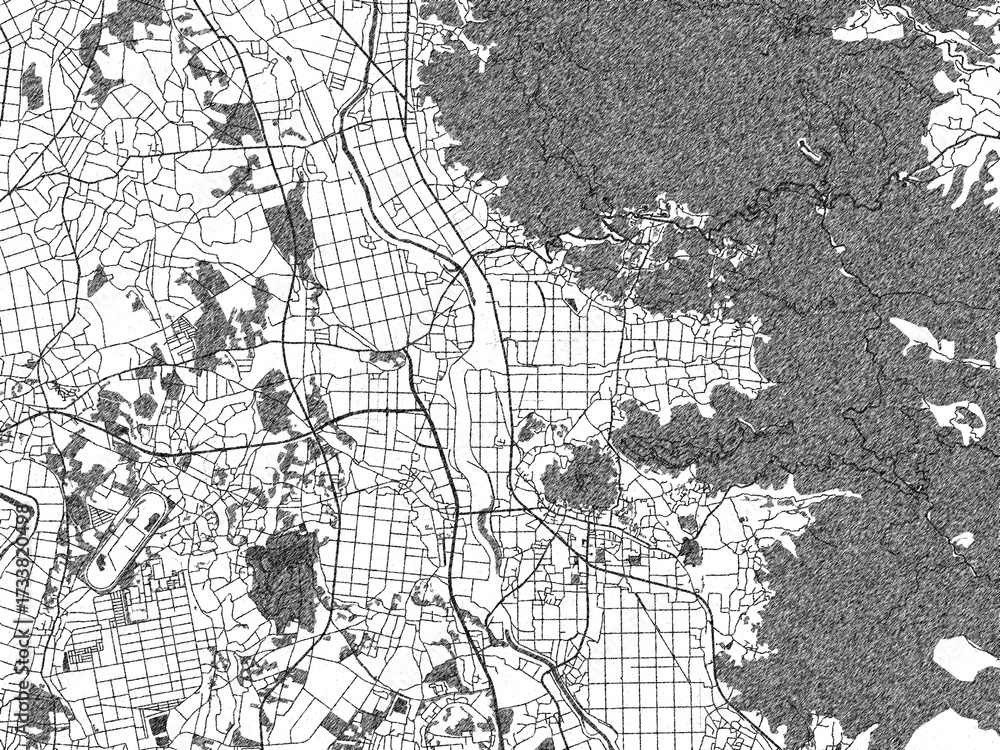 Fototapeta premium Poster-ready black and white illustration map of Tsukuba, Japan, detailed and artistic.