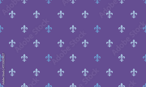 Elegant purple background featuring a repeating pattern of light and dark blue fleurdelis.  Perfect for regal designs, invitations, or website backgrounds.