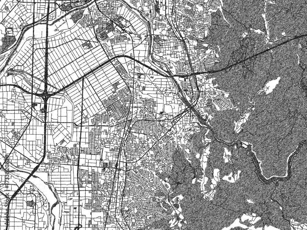 Fototapeta premium Urban black and white map of Uji, Japan, designed in a sketch style for prints.