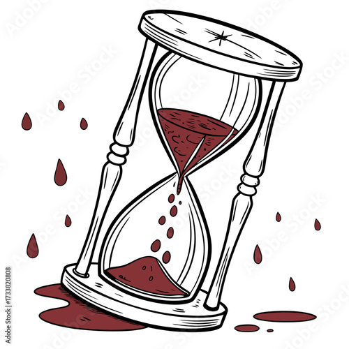Hourglass with red liquid dripping and spilling time