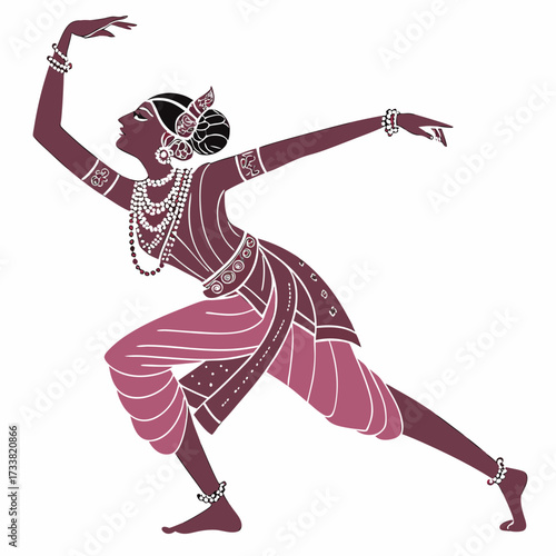 Indian dancer silhouette in maroon and pink traditional costume