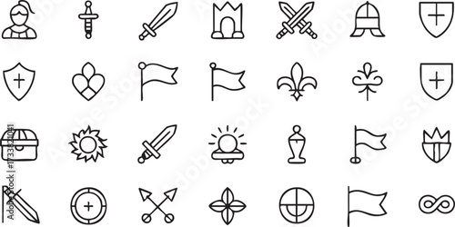 Fantasy game vector illustration icons with medieval swords and armor