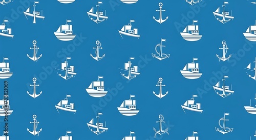 Nautical Pattern with Ships and Anchors.