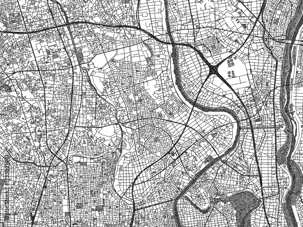 Naklejka premium Sketch-style black and white map of Yashio, Japan, perfect for illustration and wall art.