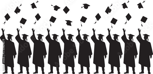 University diploma celebration vector illustration with graduates in gowns