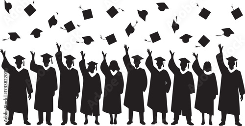 College graduation vector design with students throwing hats at ceremony