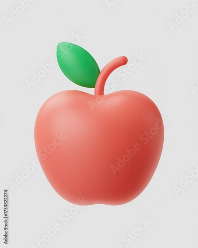 Stylized 3d render of a red apple with a green leaf and stem