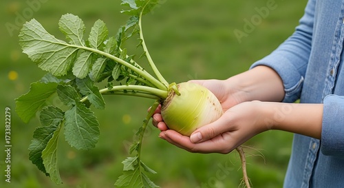Person Holding a Daikon Radish.