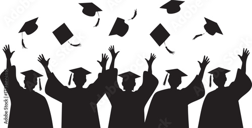 School graduation ceremony vector illustration with students celebrating