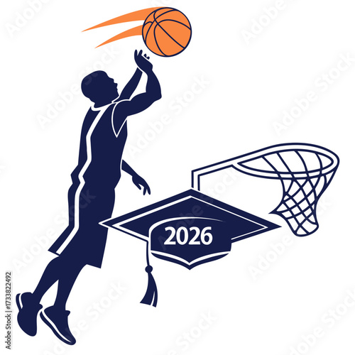 Silhouette basketball player dunking with graduation cap and year 2026 1