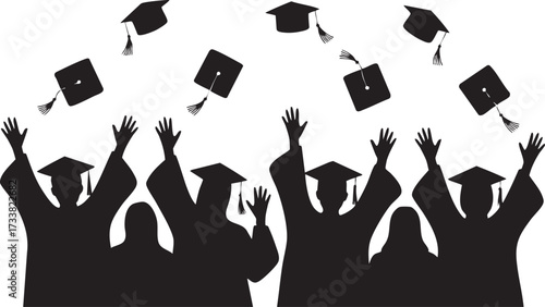 Graduation students throwing caps vector illustration for academic celebration