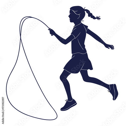 Silhouette of a girl jumping rope on a white background 2