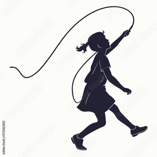 Silhouette of a girl jumping rope on a white background 1