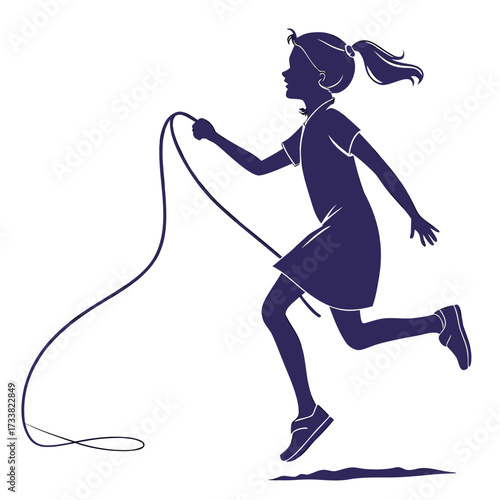 Silhouette of a girl jumping rope on a white background