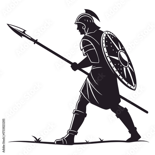 Silhouette of a Roman soldier with spear and shield