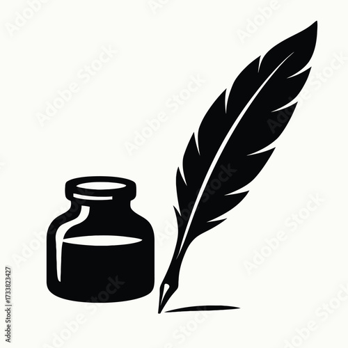 Vector art of inkwell and feather quill pen