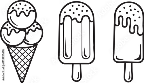 Frozen treat ice cream vector set with cones and popsicles for food graphics