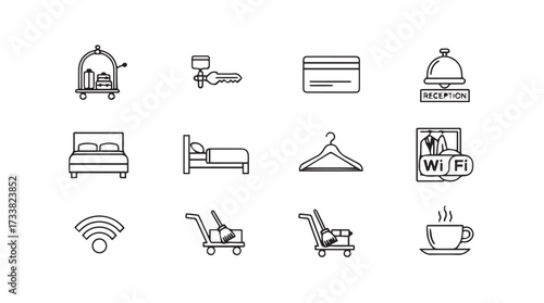 Collection of hotel and hospitality service icons for travel and accommodation industry vector