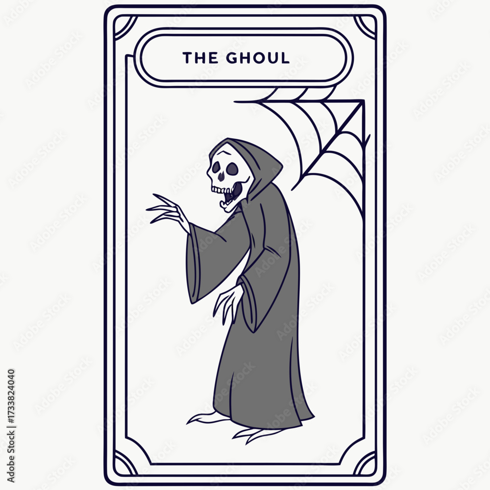 Obraz premium Skeleton Ghoul in hooded robe with spiderweb design