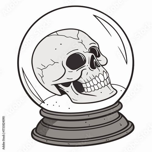 Skull inside a crystal ball graphic illustration fortune teller