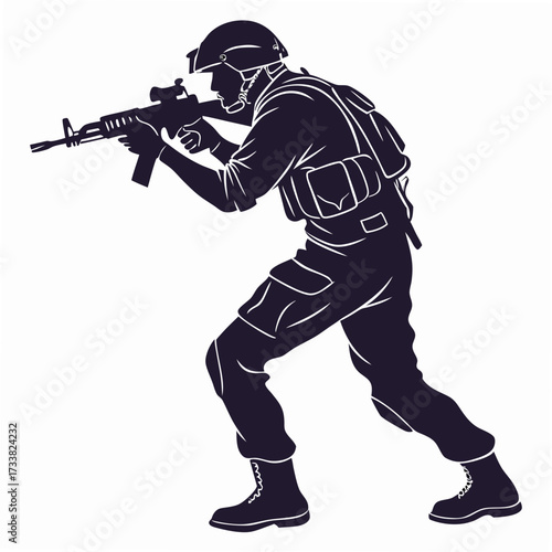 Soldier aiming rifle silhouette on white background