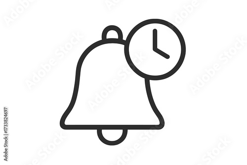 Alarm clock bell icon. Time management, reminder, and notification symbol. Simple line art for web design, app interface, and deadline concepts. Vector schedule alert sign.