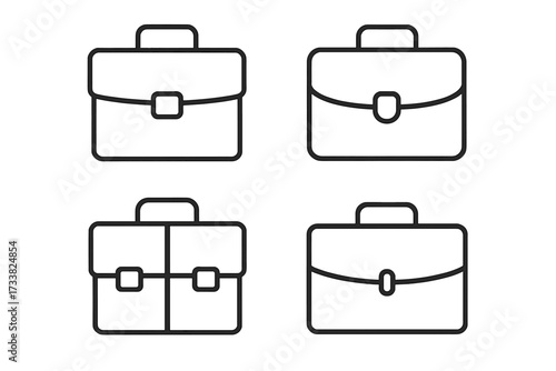 Briefcase icon collection for business and office work. Simple line art symbols. Professional portfolio signs. Editable stroke vector graphics for web and infographics design.