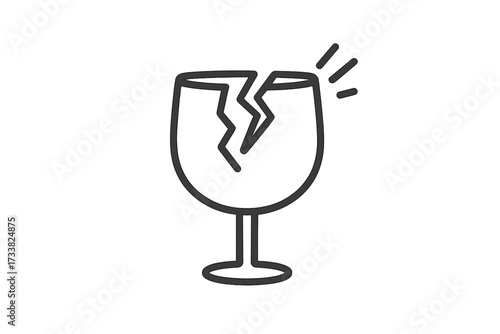 Fragile symbol vector line icon. Broken glass sign for packaging, shipping and logistics. Handle with care warning label. Breakable cargo illustration for delivery service.