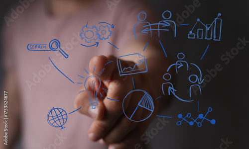 Hand pointing at a lightbul...