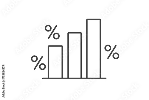 Data analysis vector icon. Bar chart with percentage symbols. Thin line illustration for market trends, statistics, financial growth, survey report, and electoral insights.