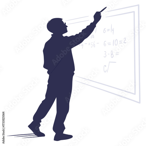 Teacher writing math equations on whiteboard silhouette