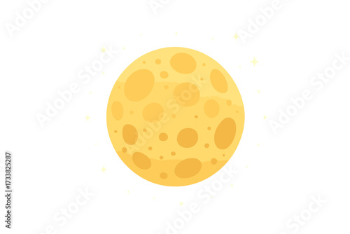 Full moon with craters glowing in the night sky. Vector illustration in flat cartoon style. Celestial body, planet icon for astronomy, space, science, cosmos or universe design.