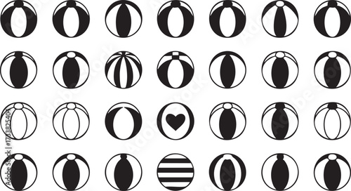 Vacation and seaside play ball vector icons for holiday entertainment design