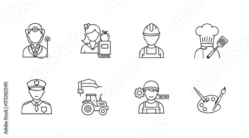 Diverse professions icons representing various occupations and careers collection vector