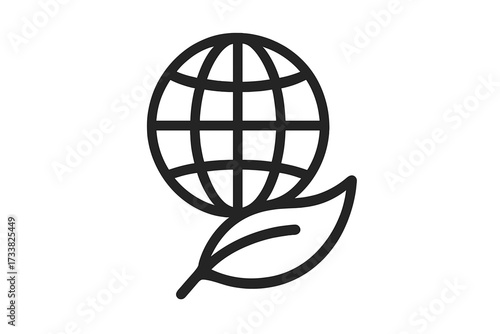 Eco-friendly concept with globe and leaf line icon. Earth day symbol for environmental conservation and sustainability. Green planet, nature care and ecology vector logo for web.