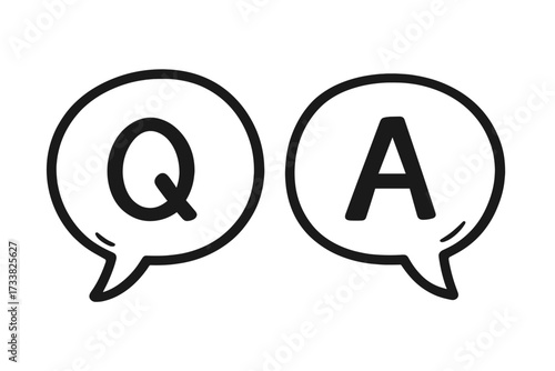 Q&A vector icon in hand drawn doodle style. Question and answer in chat speech bubble symbol for faq, support, help and customer service. Communication and information sign.