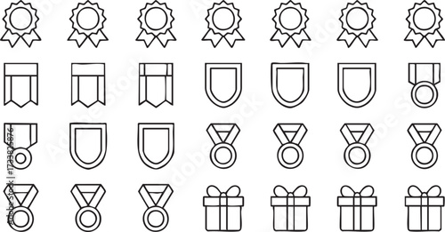 Medal and honor award vector symbols with ribbons and shields for recognition