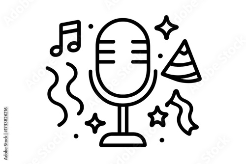 Karaoke party line icon. Vintage microphone for music event, celebration, concert, show. Vector symbol for singing, performance, broadcast, sound, voice, festive holiday fun.