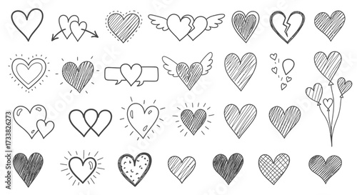 Creative Vector Heart Illustrations for Valentine's Day, Love, Emotions, Sketches, Graphic Design in a Playful Environment